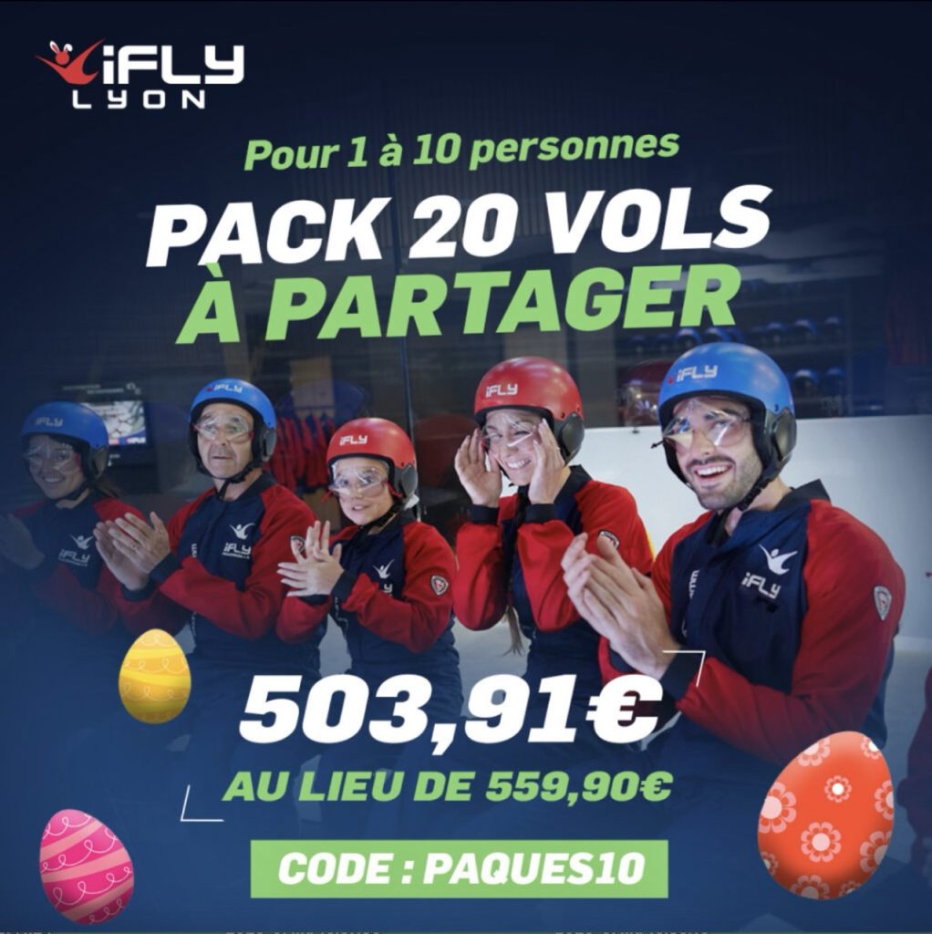campagne joyeuses pâques ifly lyon chute libre indoor pack 20 vols à partager